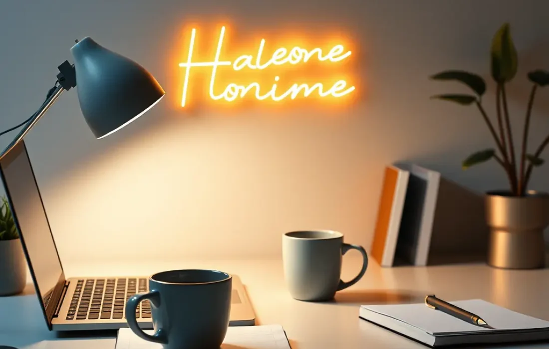 A minimalistic desk setup with a laptop, notebook, and coffee mug, illustrating a home-based online business such as blogging or affiliate marketing, requiring low investment."